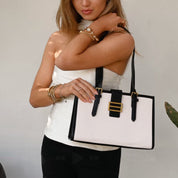 Clara Croc Tote White Black