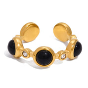 Ayana Black Cuff Ring | 18K Gold-Plated