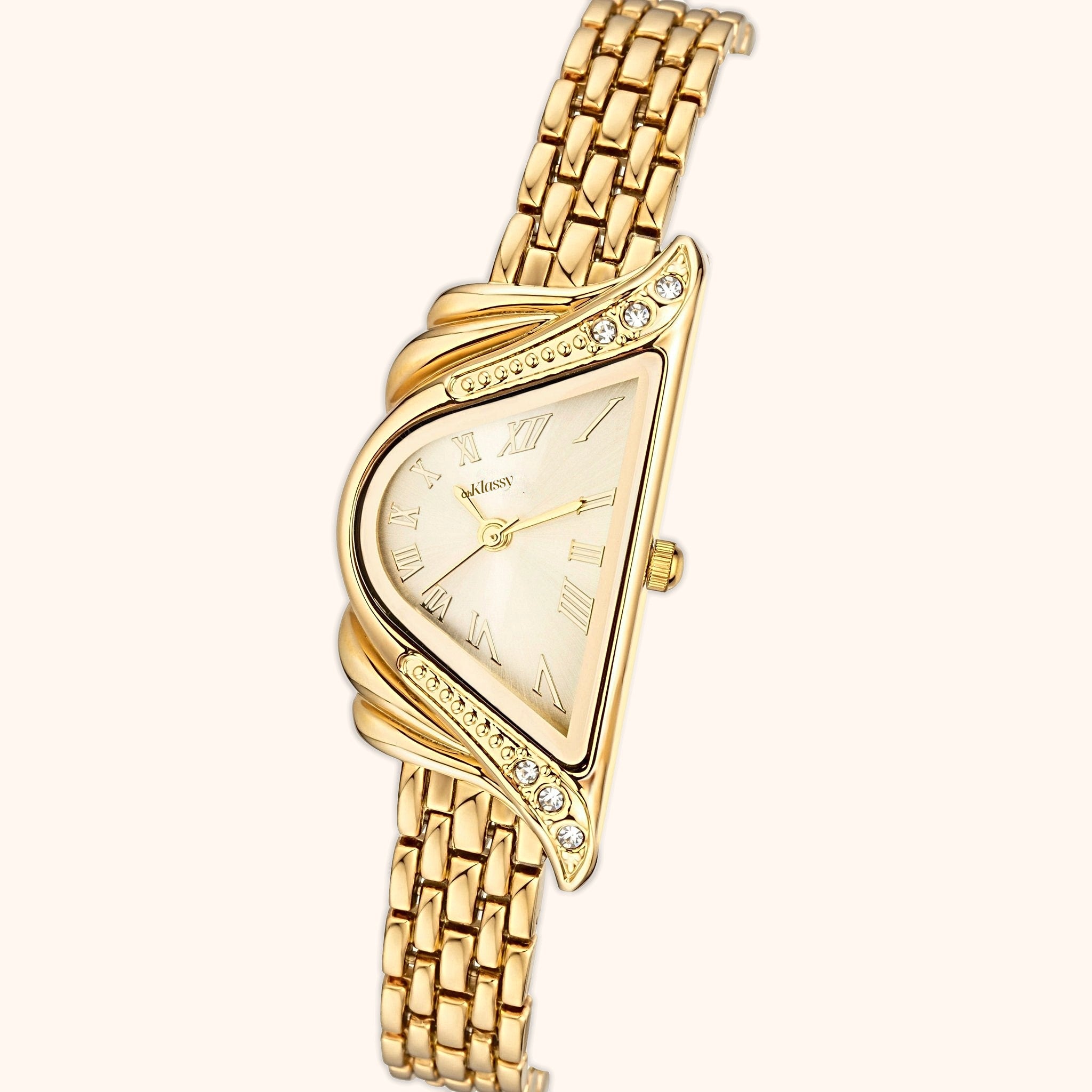 OhKlassy Aurelia Gold women's vintage-inspired watch, dial close-up