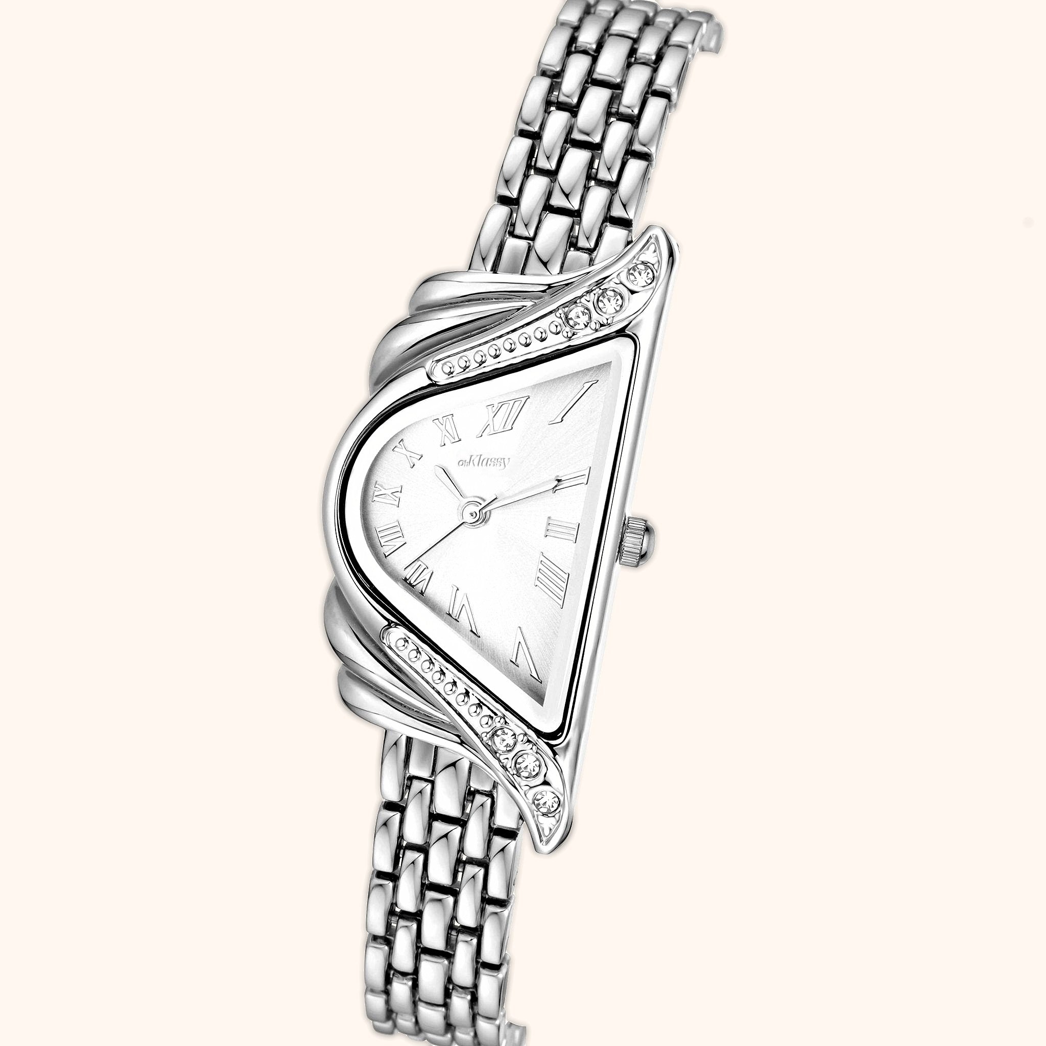 OhKlassy Aurelia Silver women's vintage-inspired watch, dial close-up