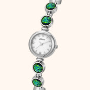 OhKlassy Calypso Silver women's vintage-inspired watch, angled side view