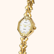 OhKlassy Celeste White Gold women's vintage-inspired watch, angled side view