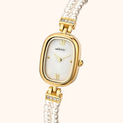 OhKlassy Davina Pearl Gold women's vintage-inspired watch, angled side view