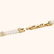 OhKlassy Davina Pearl Gold women's vintage-inspired watch, bracelet and clasp detail