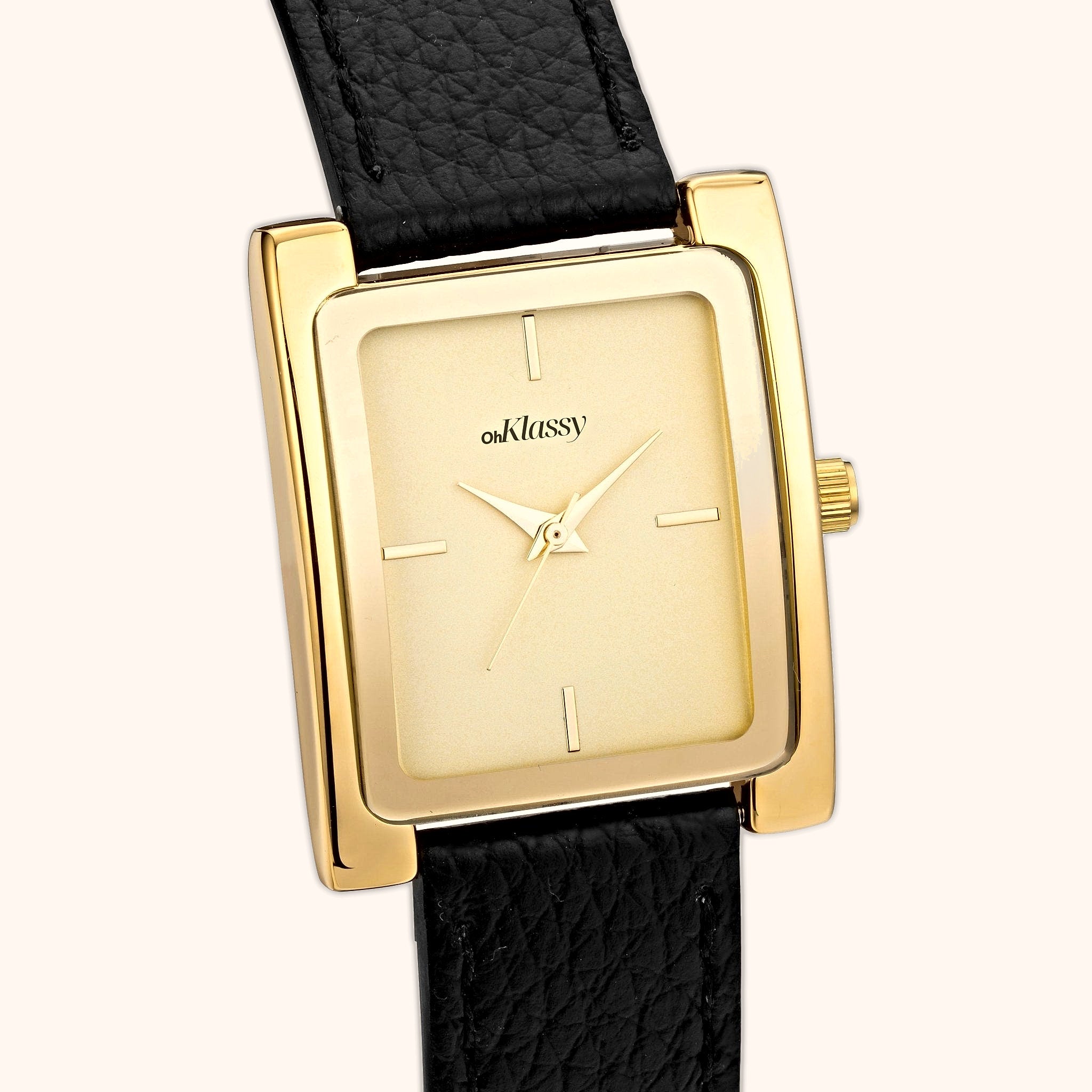 OhKlassy Elena Leather Gold women's vintage-inspired watch, dial close-up