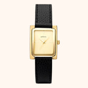 OhKlassy Elena Leather Gold women's vintage-inspired watch, front view