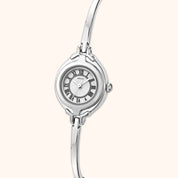 OhKlassy Emma Silver women's vintage-inspired watch, angled side view
