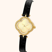 OhKlassy Hannah Leather Gold women's vintage-inspired watch, dial close-up