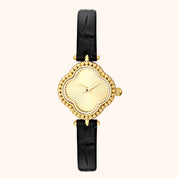 OhKlassy Hannah Leather Gold women's vintage-inspired watch, front view