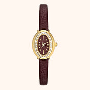 OhKlassy Livia Leather Gold women's vintage-inspired watch, front view