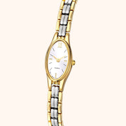 OhKlassy Naomi Two-Tone women's vintage-inspired watch, angled side view