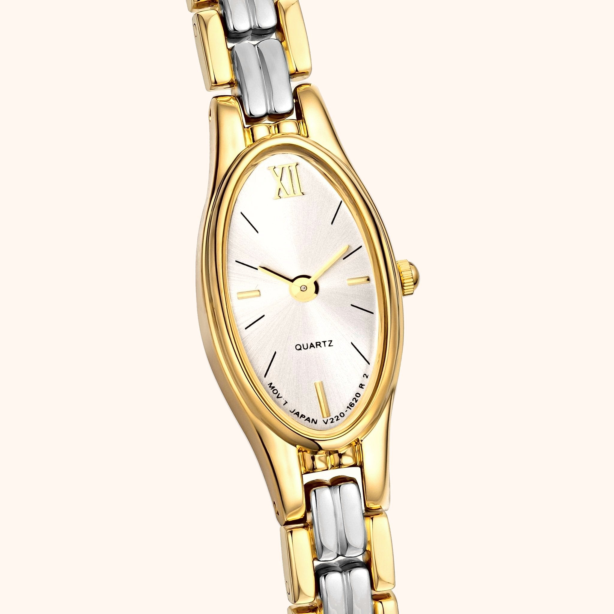 OhKlassy Naomi Two-Tone women's vintage-inspired watch, dial close-up