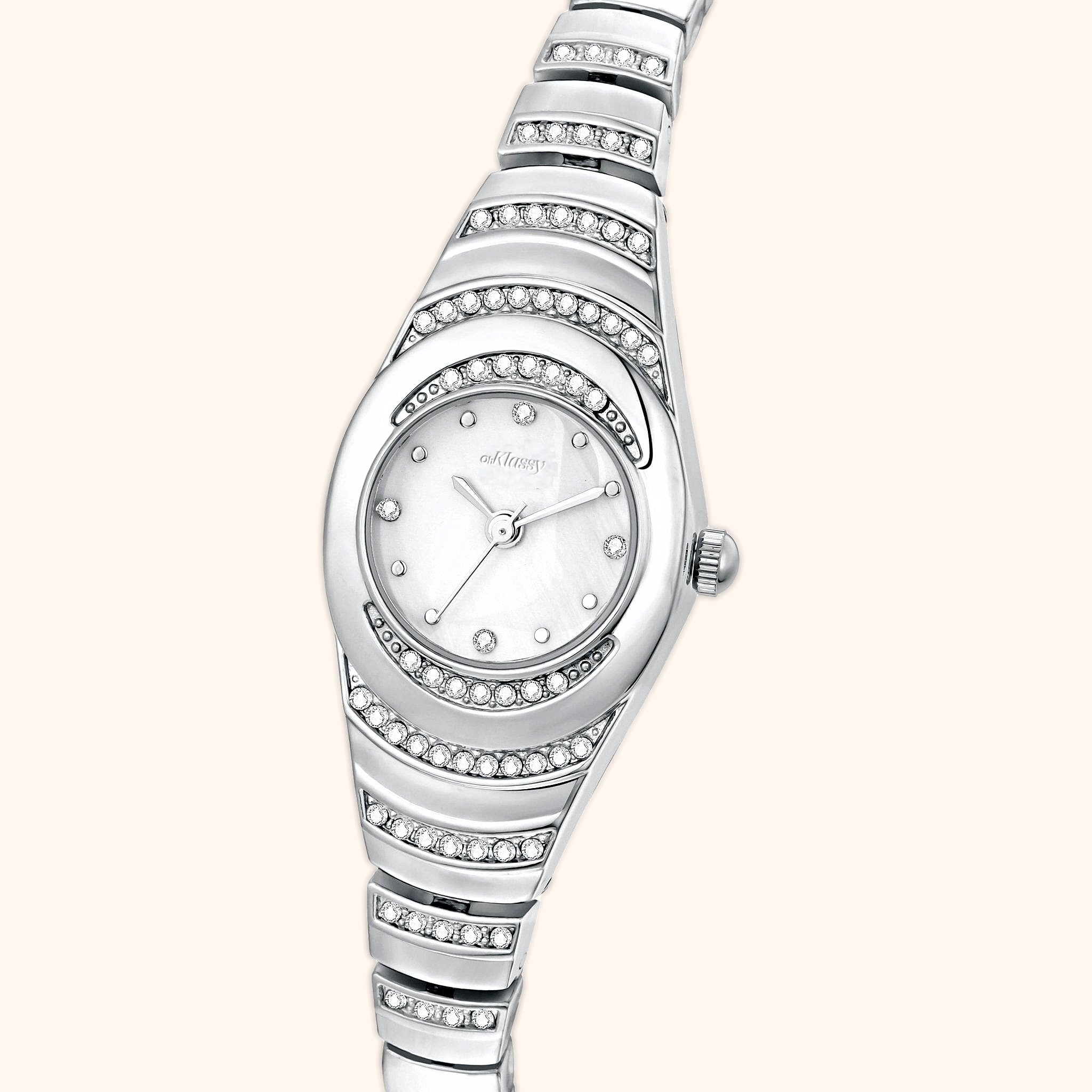 OhKlassy Ophelia Silver women's vintage-inspired watch, dial close-up